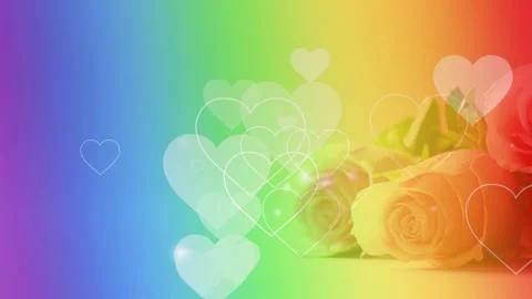 Pale rose cluster remaining still as rainbow sweep starting, hearts drifting, Stock Footage 335731984