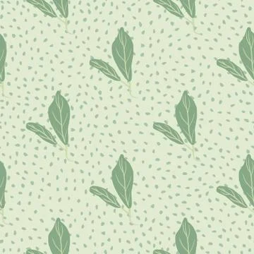 Pale seamless doodle pattern with leaves simple silhouettes. Green floral nat Stock Illustration