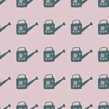 Pale seamless doodle pattern with watering cans elements. Garden tool shapes  Illustrazione stock