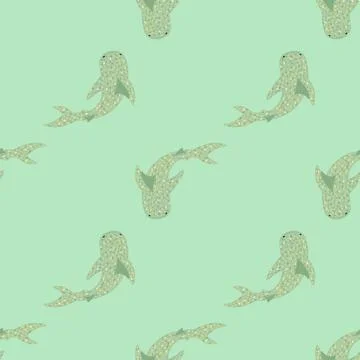 Pale seamless exotic pattern with whale shark ornament. Turquoise palette oce Illustrazione stock