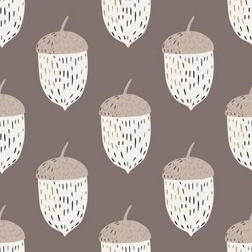 Pale seamless hand drawn pattern with beige and white tones chestnut shapes.  Stock Illustration
