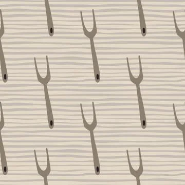 Pale seamless kitchen pattern with cooking tools. Grill fork silhouettes with Stock Illustration