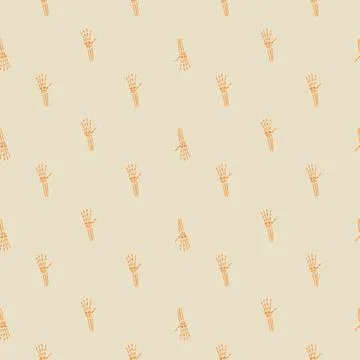 Pale seamless pattern with doodle little skeleton bones hand. Orange ornament Stock Illustration