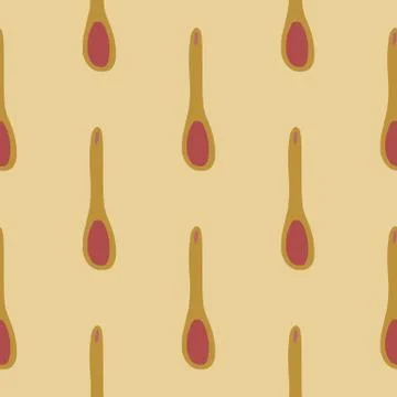 Pale seamless pattern with doodle spoon elements. Maroon colored details in k Stock Illustration