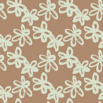 Pale seamless pattern with grunge daisy flowers on brown background. Light bl Stock Illustration