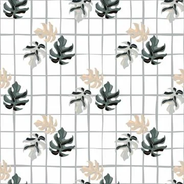 Pale seamless pattern with pastel tones monstera leafs. White background with Stock Illustration
