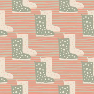 Pale seamless pattern with rubber shoes. Simple boots silhouettes in light be Stock Illustration