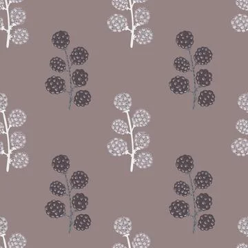 Pale seamless pattern with summer blackberries ornament. Grey and beige tones イラスト素材