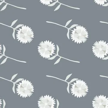 Pale seamless pattern with white blow-ball ornament. Light grey background. M Stock Illustration