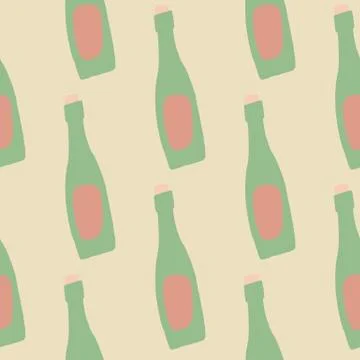 Pale seamless pattern with wine bottle silhouettes. Green drink ornament on l Ilustración de archivo