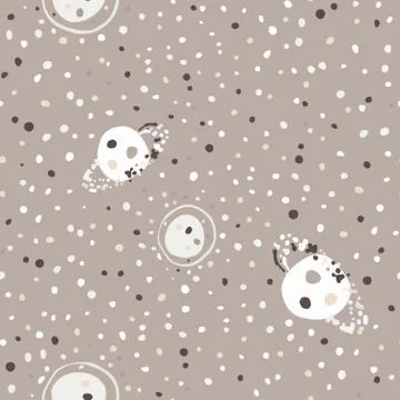 Pale simple cosmic seamless pattern with stars and planets. Dotted pastel bei 스톡 일러스트