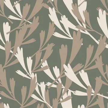 Pale spring seamless pattern with beige and grey simple leaf print. Grey dark イラスト素材