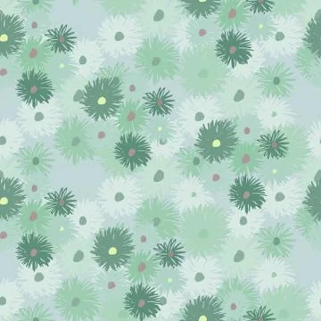 Pale spring seamless pattern with chrysanthemum shapes. Light blue background Illustrazione stock