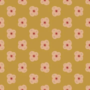 Pale tones seamless nature pattern with pink little scandi flowers shapes. Mu イラスト素材