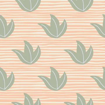 Pale tones seamless pattern with doodle grey contoured leaves foliage bush or Stock Illustration