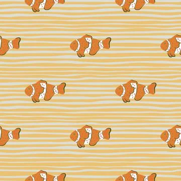 Pale tones seamless pattern with doodle clown fish elements. Striped orange b Illustrazione stock