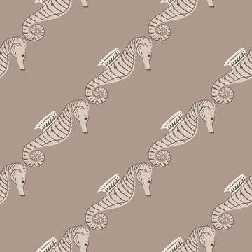 Pale tones seamless pattern in minimalistic style with seahorse doodle print. Stock Illustration