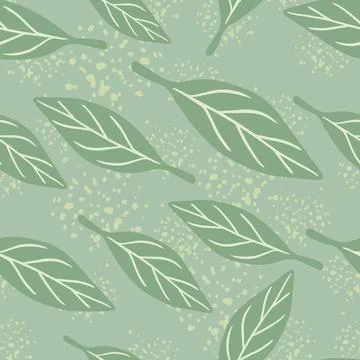 Pale tones seamless pattern with random simple leaves shapes. Grey background Stockillustratie