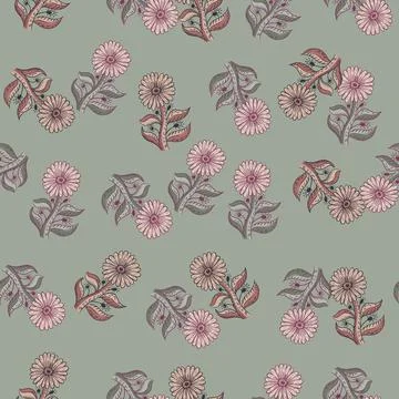 Pale tones vintage seamless pattern with random sunflower elements. Pastel gr イラスト素材