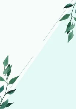 Pale watercolor leaves on white background - vertical botanical design bann.. Stock Illustration