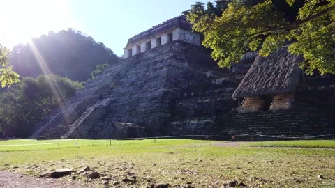 Palenque mayan ruins with sunrays Stock Footage 176979885