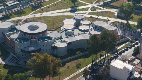 Paleontological Museum Complex with Circular Buildings in San Juan Stock Footage 342342779