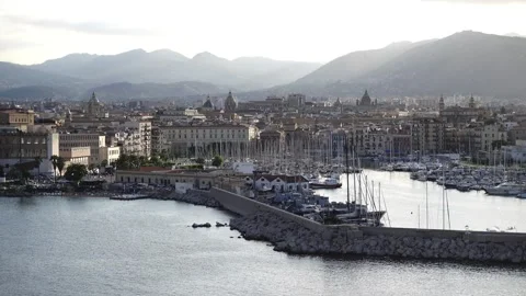 Palermo bay from the sea areal footage 4k 2 Stock Footage