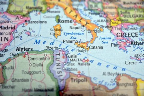 Palermo Highlighted on World Map with Soft Blur Defocused Background Modern.. Stock Photos