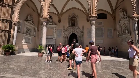 Palermo, Italy - 08/20/2023: Tourists queue for Palermo Cathedral main Stock Footage 269485911
