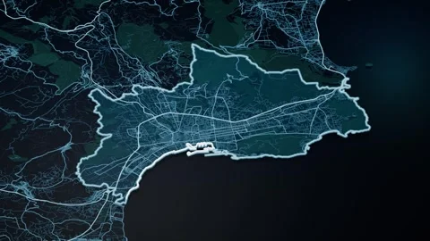 Palermo Italy Glowing Digital Map Animation 4K Vidéo 336749372