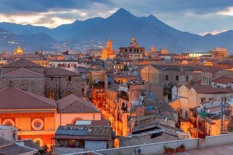 Palermo at sunset. Stock Photos