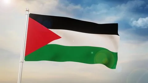 Palestine 3D Rendered Waving Flag Above in a Sky. Modern Arabic Country Illustrazione stock