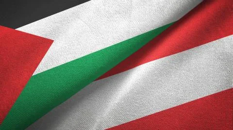 Palestine and Austria two flags textile cloth, fabric texture Stock Illustration