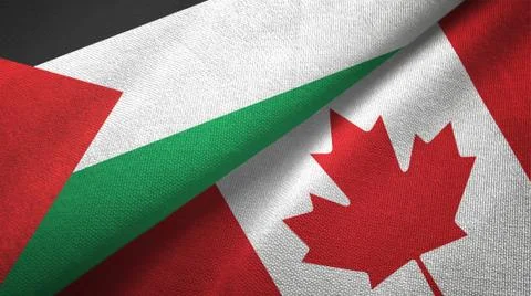 Palestine and Canada two flags textile cloth, fabric texture Stock Illustration