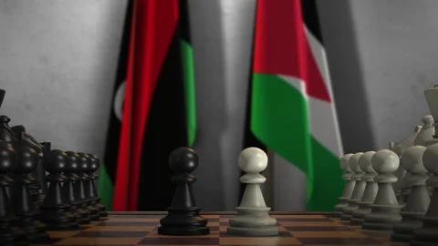 Palestine and Libya National Flags with Chess Board Animation. Politics of Stock Footage 276607203