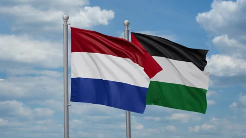 Palestine and Netherlands two flags Stock Footage 267747817