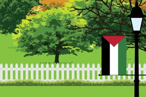 Palestine Day Trees Lamp Vector Illustration Stock Illustration