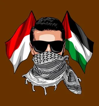 Palestine fighter on flag background Stock Illustration