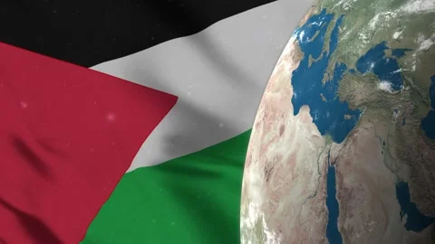 Palestine Flag and Palestine Map on Earth Globe 4K Stock Footage 220781819