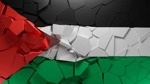 Palestine flag crashes explodes in to a particles. White background. Conceptual Stock Illustration