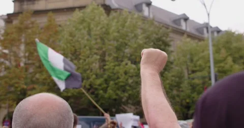Palestine flag fly while fist hold in the air. support concept Stock Footage 253023218