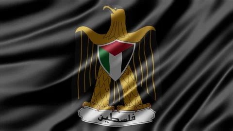 Palestine flag with golden eagle emblem waving in motion digital video Stock Footage 344322384