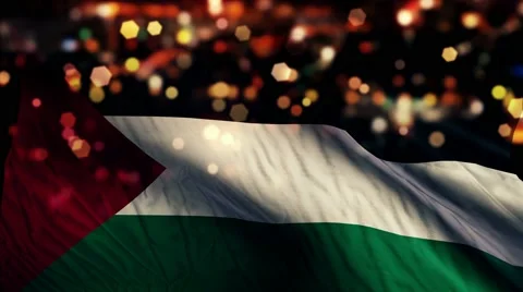 Palestine Flag Light Night Bokeh Abstract Loop Animation 4K Stock Footage 47620839