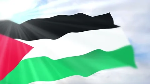 Palestine Flag Seamless Loop 4k 60fps on Sky Background Stock Footage 340619431