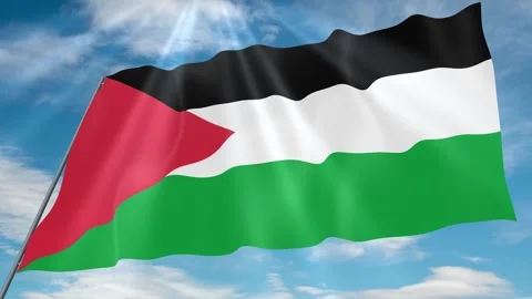 Palestine Flag Seamless Loop 4k 60fps on Sky Background Stock Footage 341763059