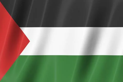 Palestine flag of silk-3D panoramic  illustration Stock Illustration