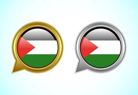 Palestine flag speech bubble. Speaking flag icon in gold and silver color Illustrazione stock