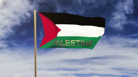 Palestine flag with title waving in the wind. Looping sun rises style 스톡 동영상 48591917