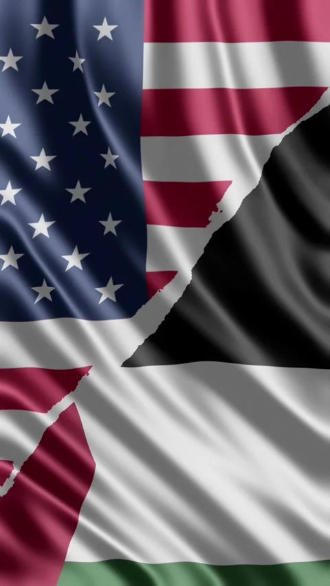 Palestine Flag VS USA Flag Stock Footage 323932173