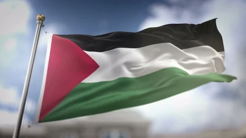 Palestine Flag Waving Slow Motion 3D Rendering Blue Sky Background - Seamle.. Stock Footage 75479493